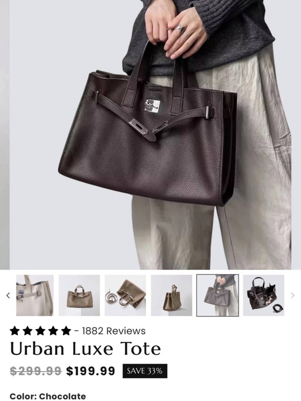 Reviona Chocolate Urban Luxe Leather Tote Bag